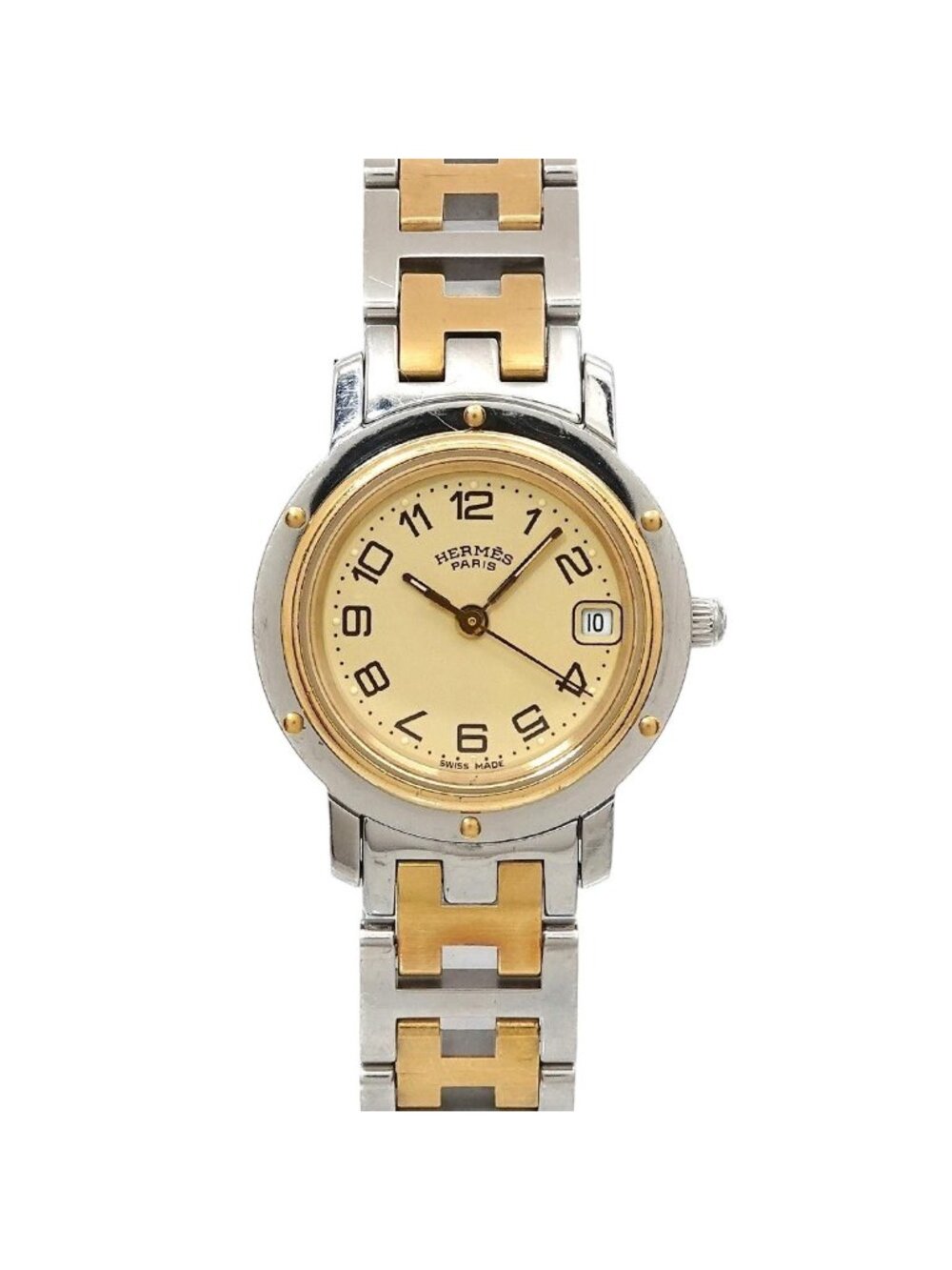 Hermes Clipper Vintage Watch Date Ivory Quartz